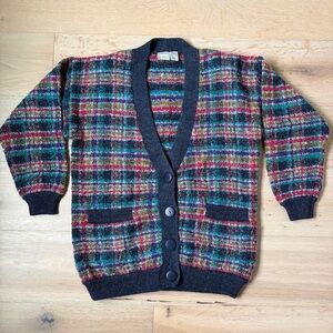 Vintage Hastings & Smith Plaid Cardigan Sweater Men’s M Acrylic Wool Grandpa *T8